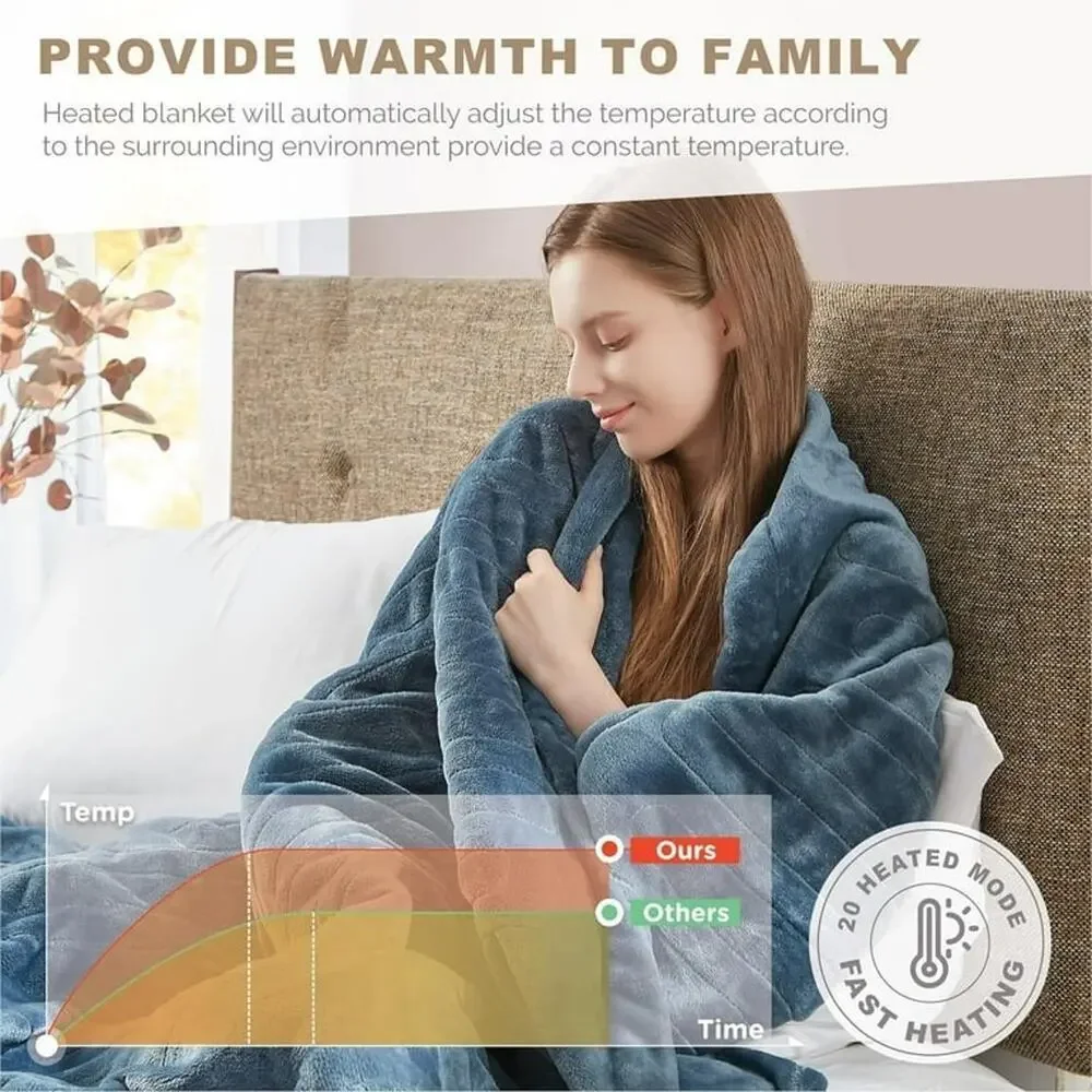 Degrees of Comfort Electric Fleece Heated Blanket King, Controller, Blue 100x90